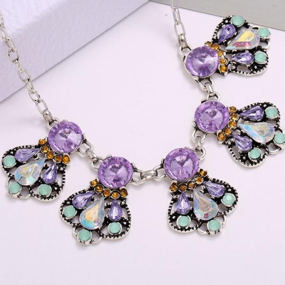 Rhinestone Crystal Bib Accent Necklace - Picture 2 of 8